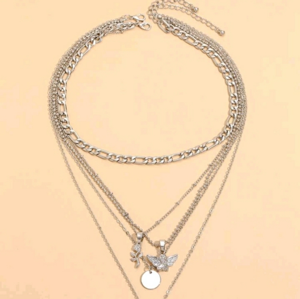 New Silver Pendant Layered Necklace - Picture 4 of 6